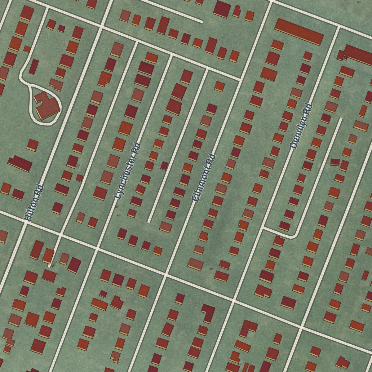 Close-up of the map of Ashburton, Maryland print showing street and building detail