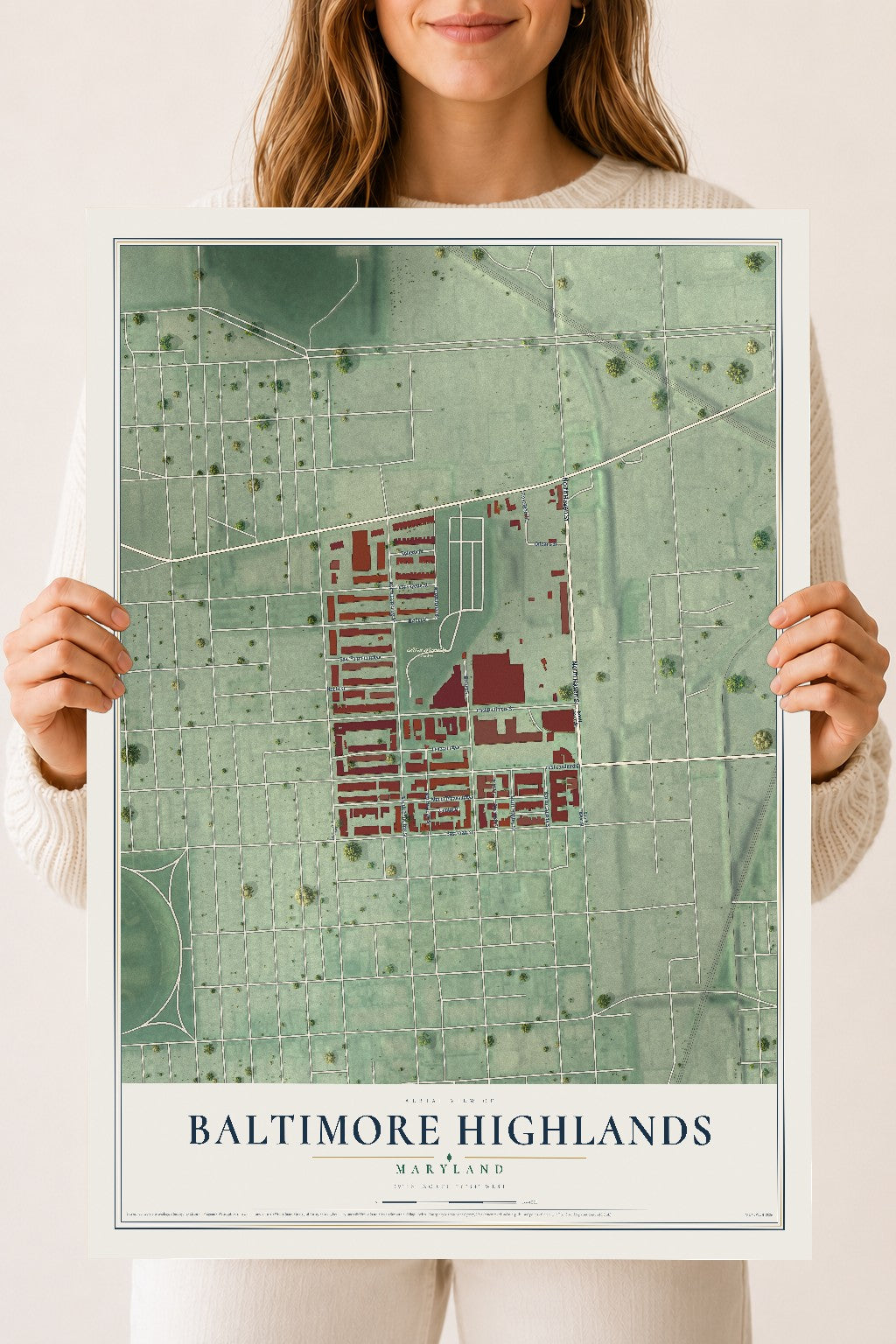 Map of Baltimore Highlands, Maryland, 18 x 24 inch unframed archival matte print