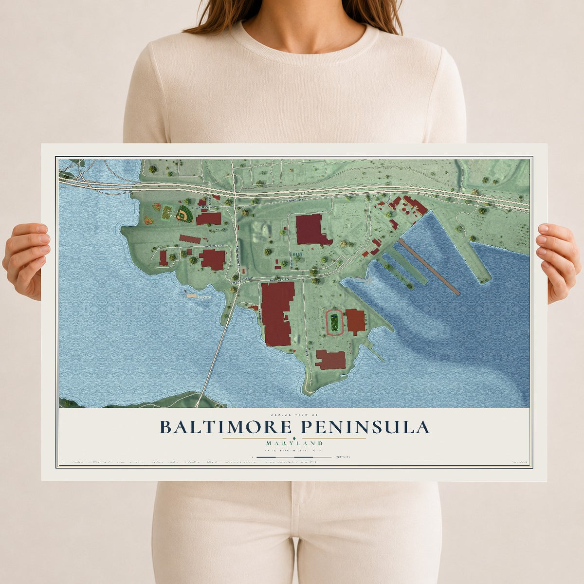 Map of Baltimore Peninsula, Maryland, 12 x 18 inch unframed archival matte print