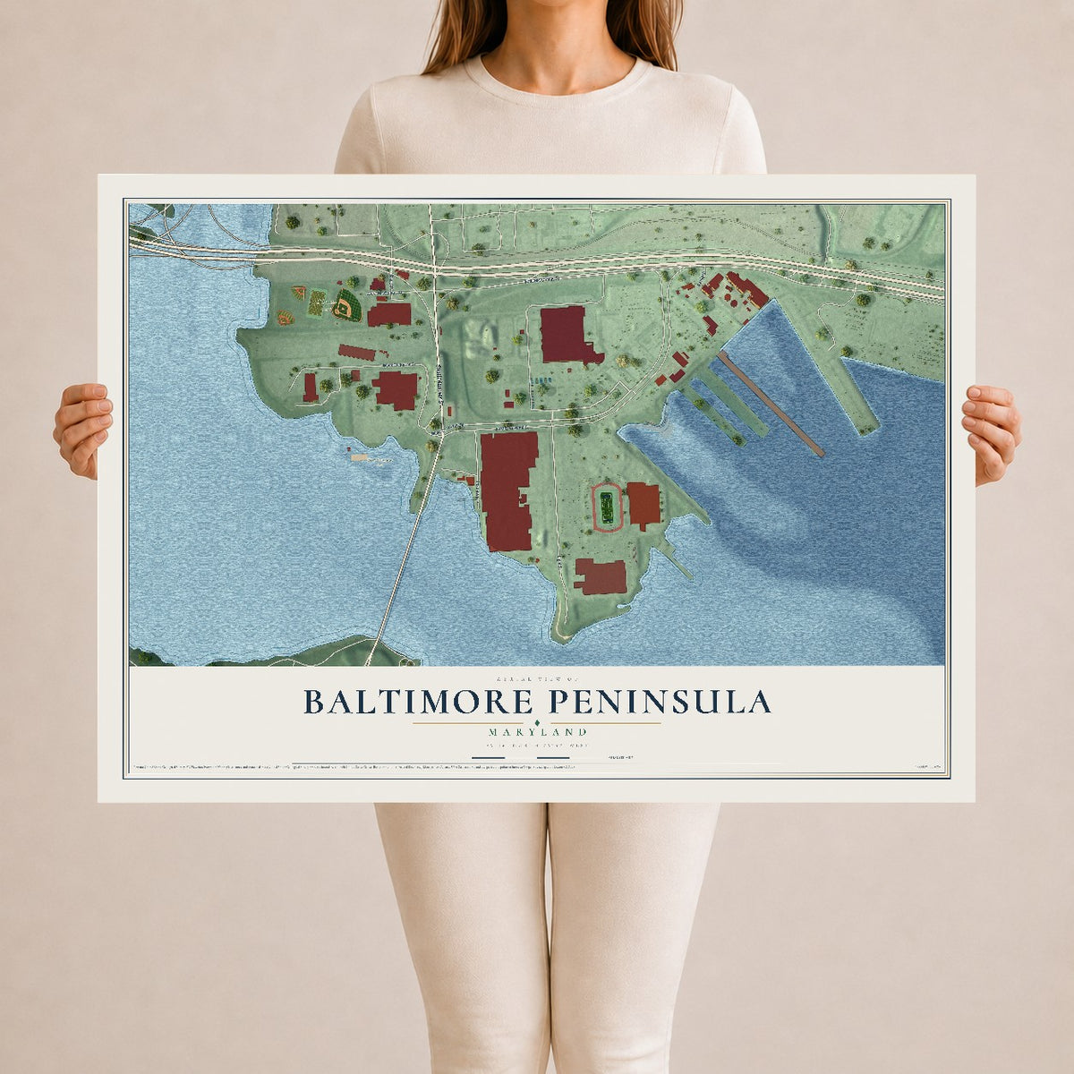 Map of Baltimore Peninsula, Maryland, 24 x 36 inch unframed archival matte print