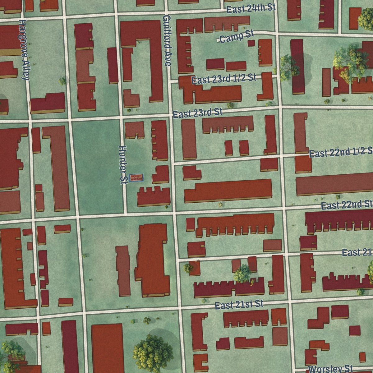 Close-up of the map of Barclay, Baltimore, Maryland print showing street and building detail