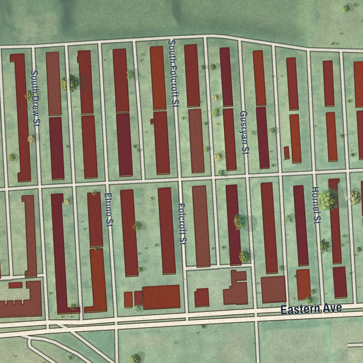 Close-up of the map of Bayview, Maryland print showing street and building detail