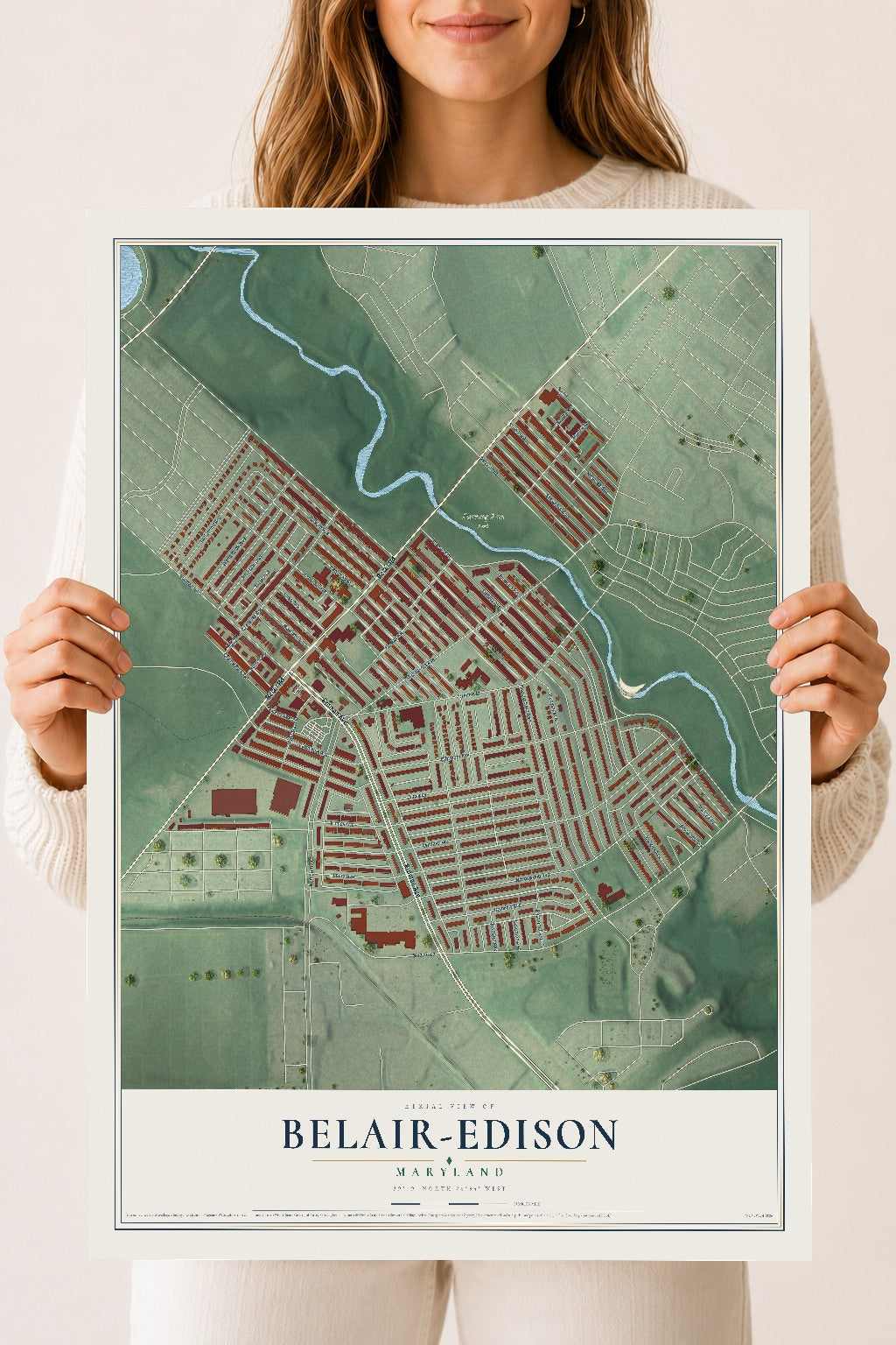 Map of Belair-Edison, Maryland, 18 x 24 inch unframed archival matte print