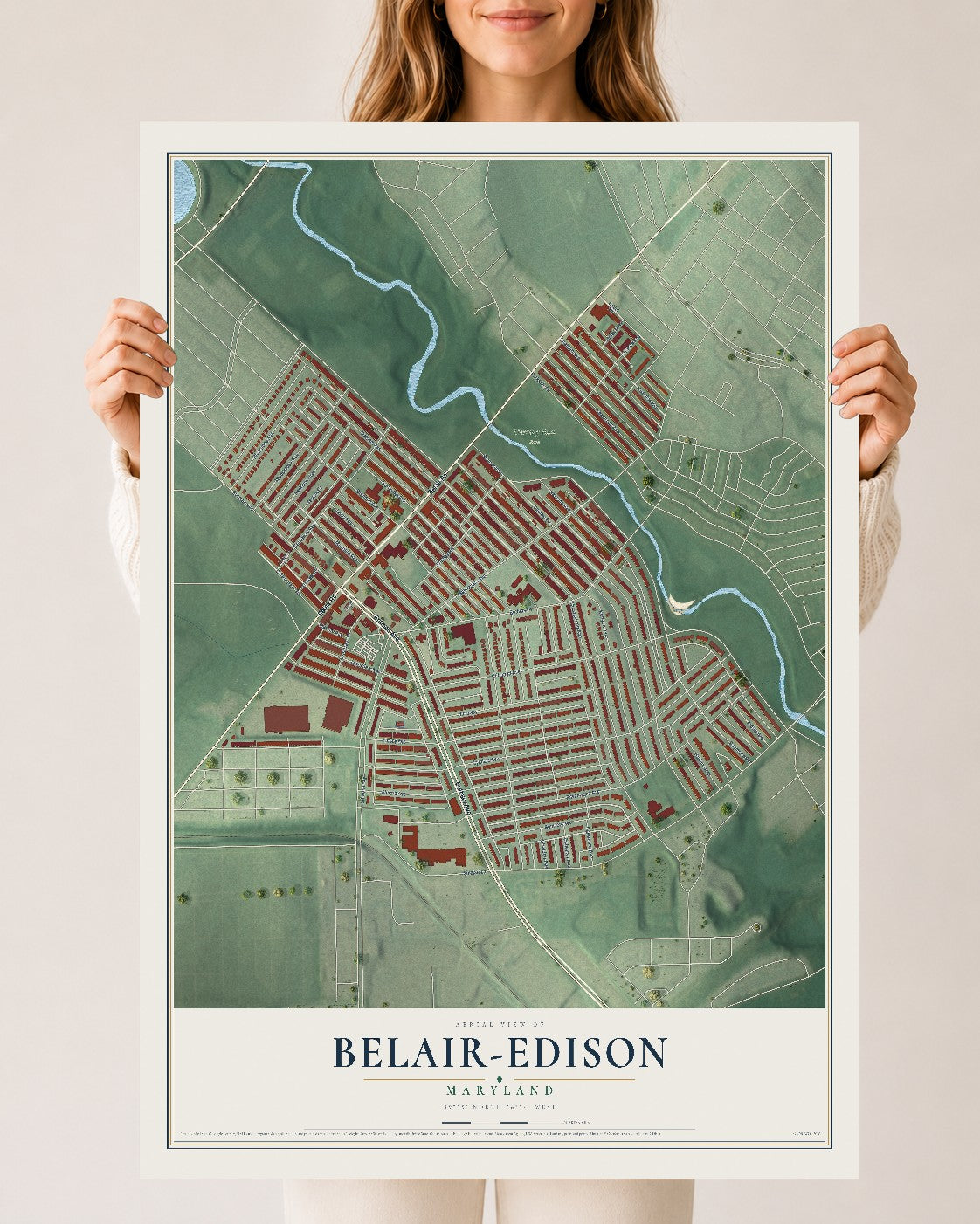 Map of Belair-Edison, Maryland, 24 x 36 inch unframed archival matte print