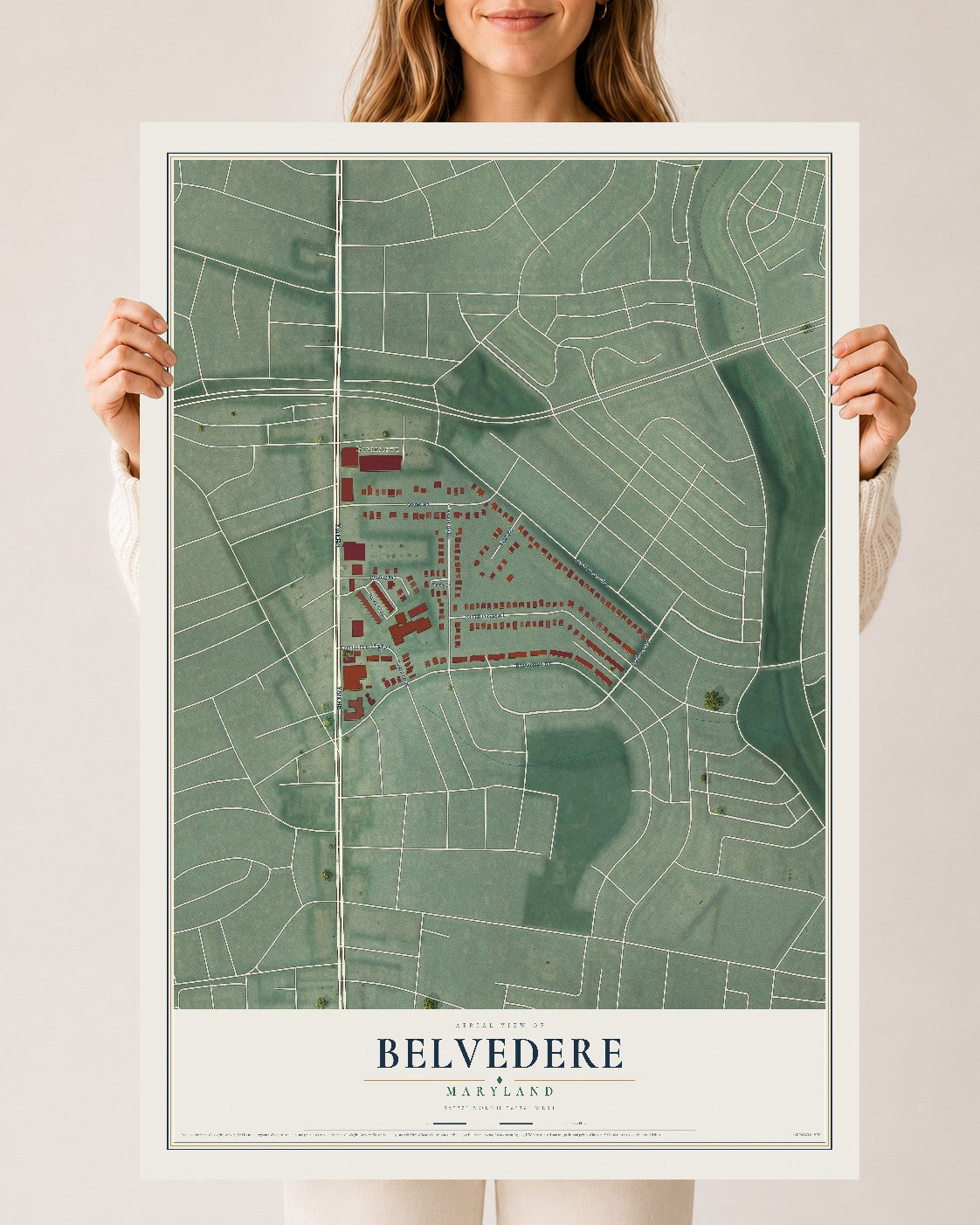 Map of Belvedere, Maryland, 24 x 36 inch unframed archival matte print