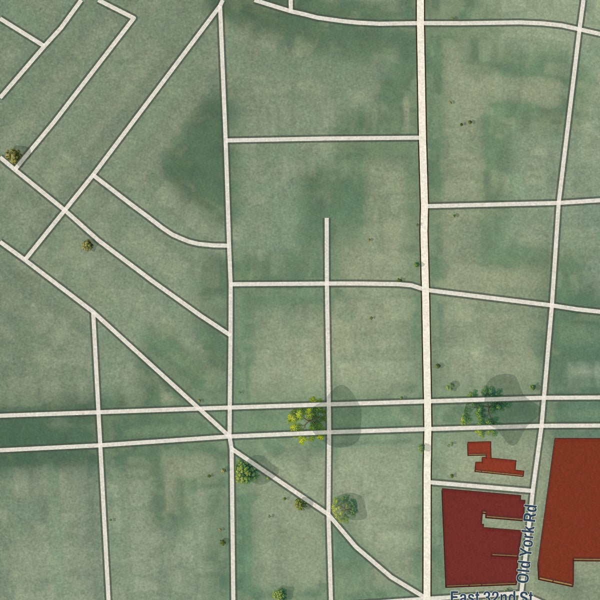 Second close-up of the map of Better Waverly, Maryland print showing more streets and buildings