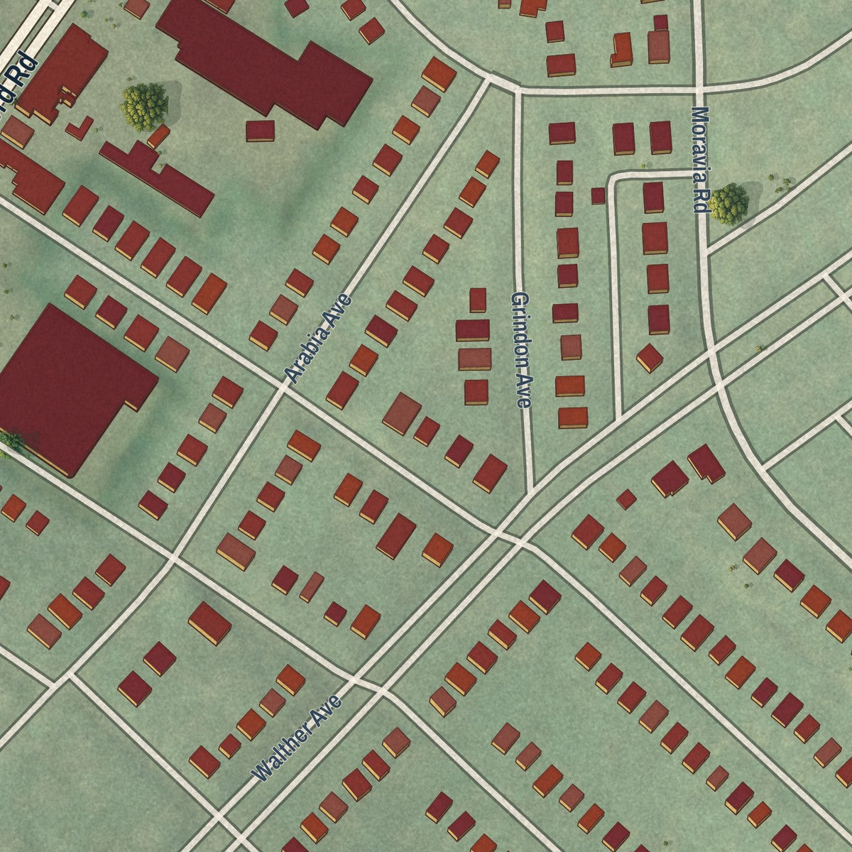 Close-up of the map of Beverly Hills, Maryland print showing street and building detail
