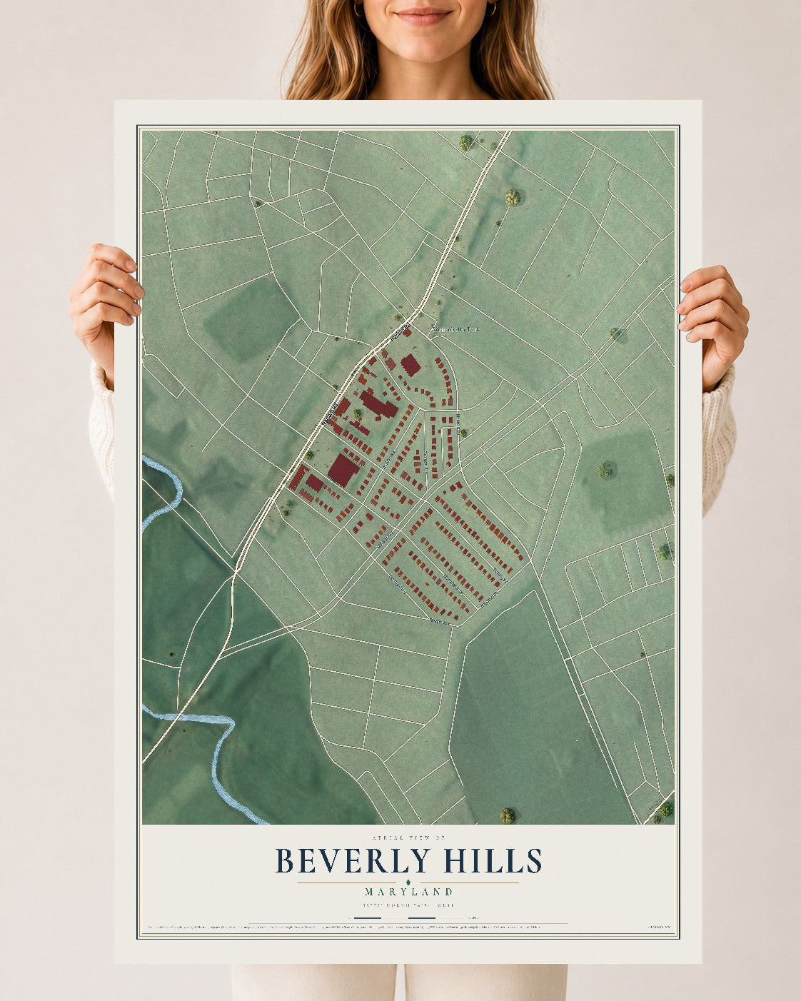 Map of Beverly Hills, Maryland, 24 x 36 inch unframed archival matte print