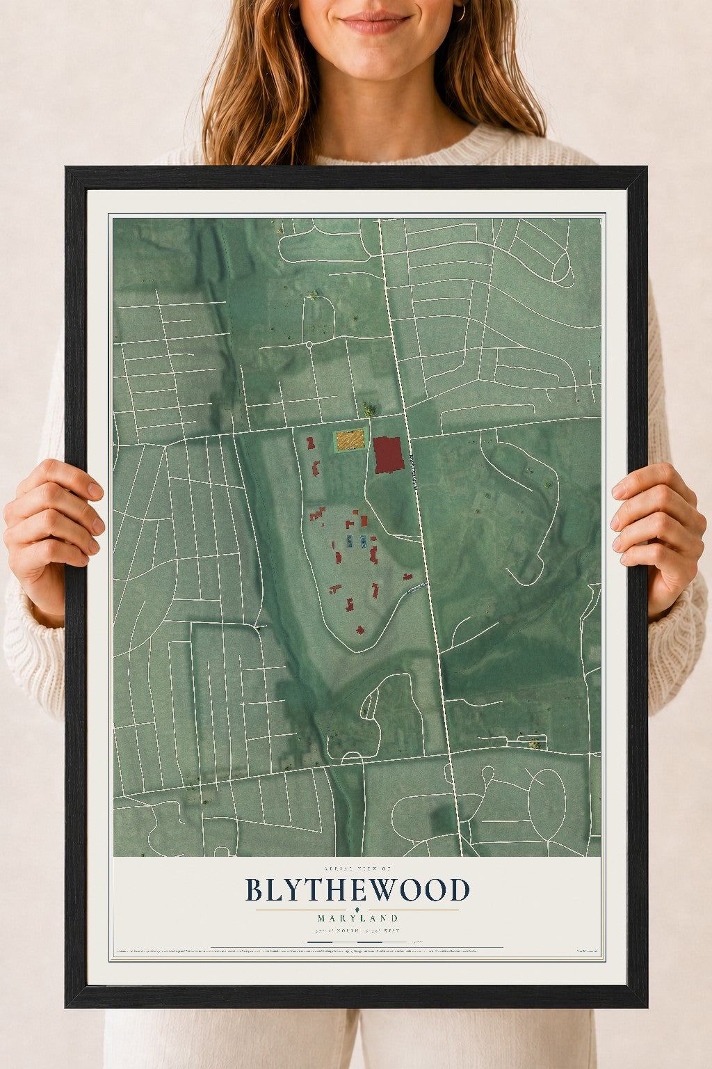 Map of Blythewood, Maryland, 18 x 24 inch print in a black wood frame