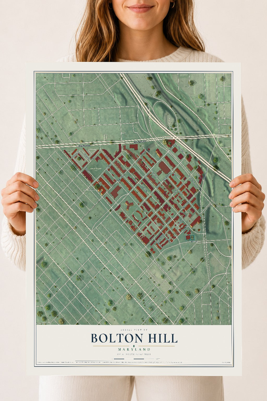Map of Bolton Hill, Maryland, 18 x 24 inch unframed archival matte print