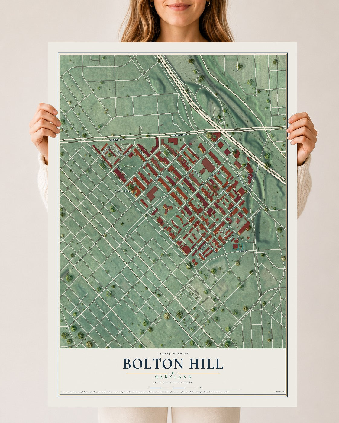 Map of Bolton Hill, Maryland, 24 x 36 inch unframed archival matte print