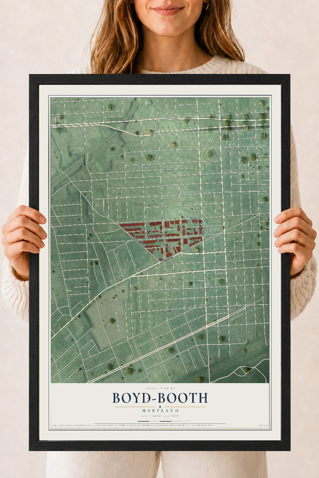Map of Boyd-Booth, Maryland, 18 x 24 inch print in a black wood frame