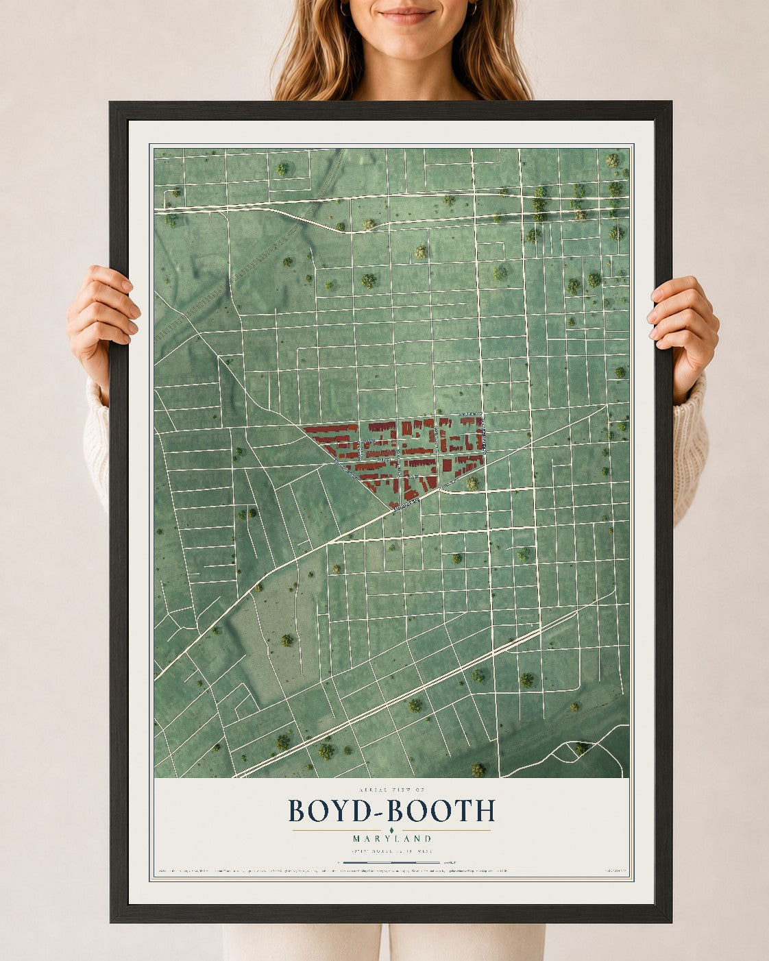 Map of Boyd-Booth, Maryland, 24 x 36 inch print in a black wood frame