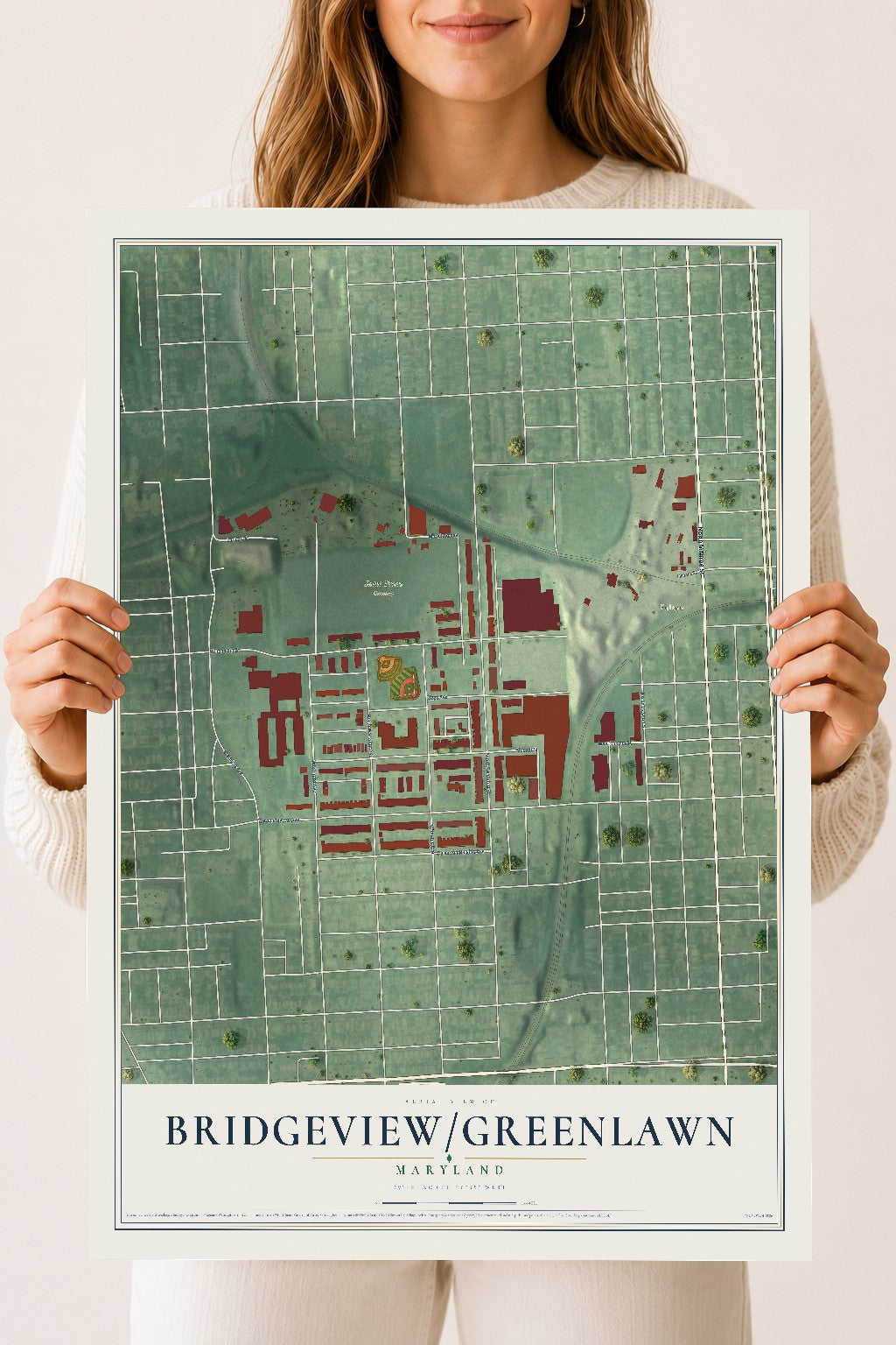 Map of Bridgeview-Greenlawn, Maryland, 18 x 24 inch unframed archival matte print