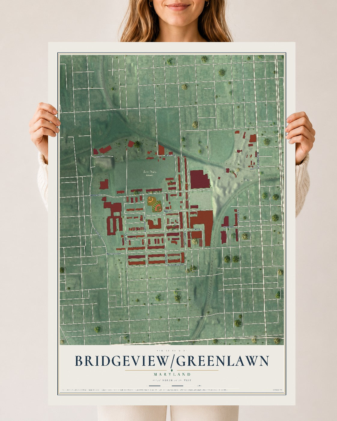 Map of Bridgeview-Greenlawn, Maryland, 24 x 36 inch unframed archival matte print