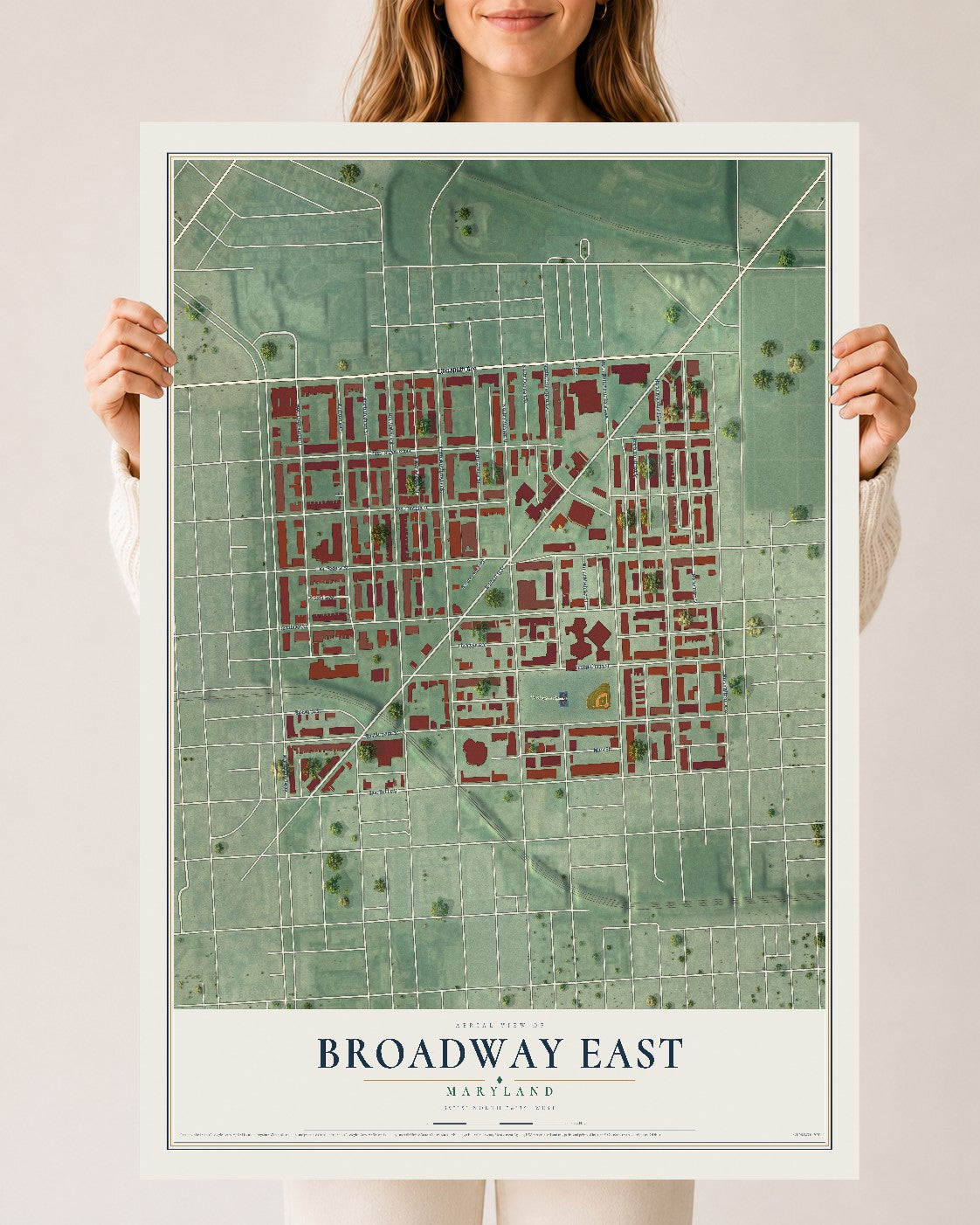 Map of Broadway East, Maryland, 24 x 36 inch unframed archival matte print