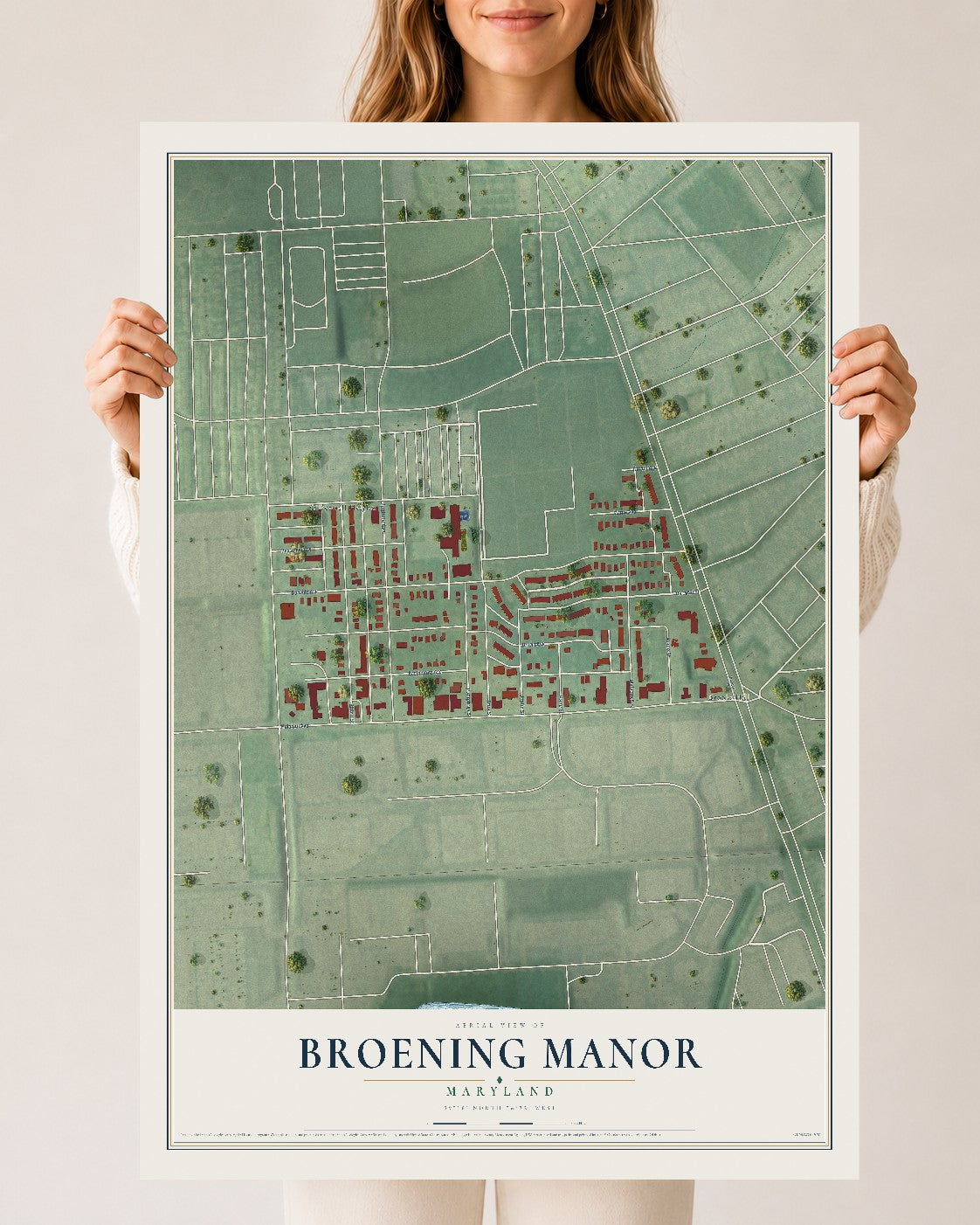 Map of Broening Manor, Maryland, 24 x 36 inch unframed archival matte print
