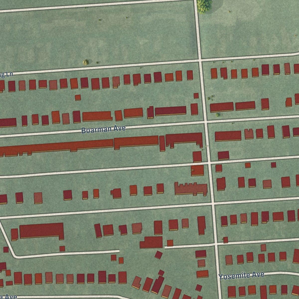 Close-up of the map of Callaway-Garrison, Maryland print showing street and building detail