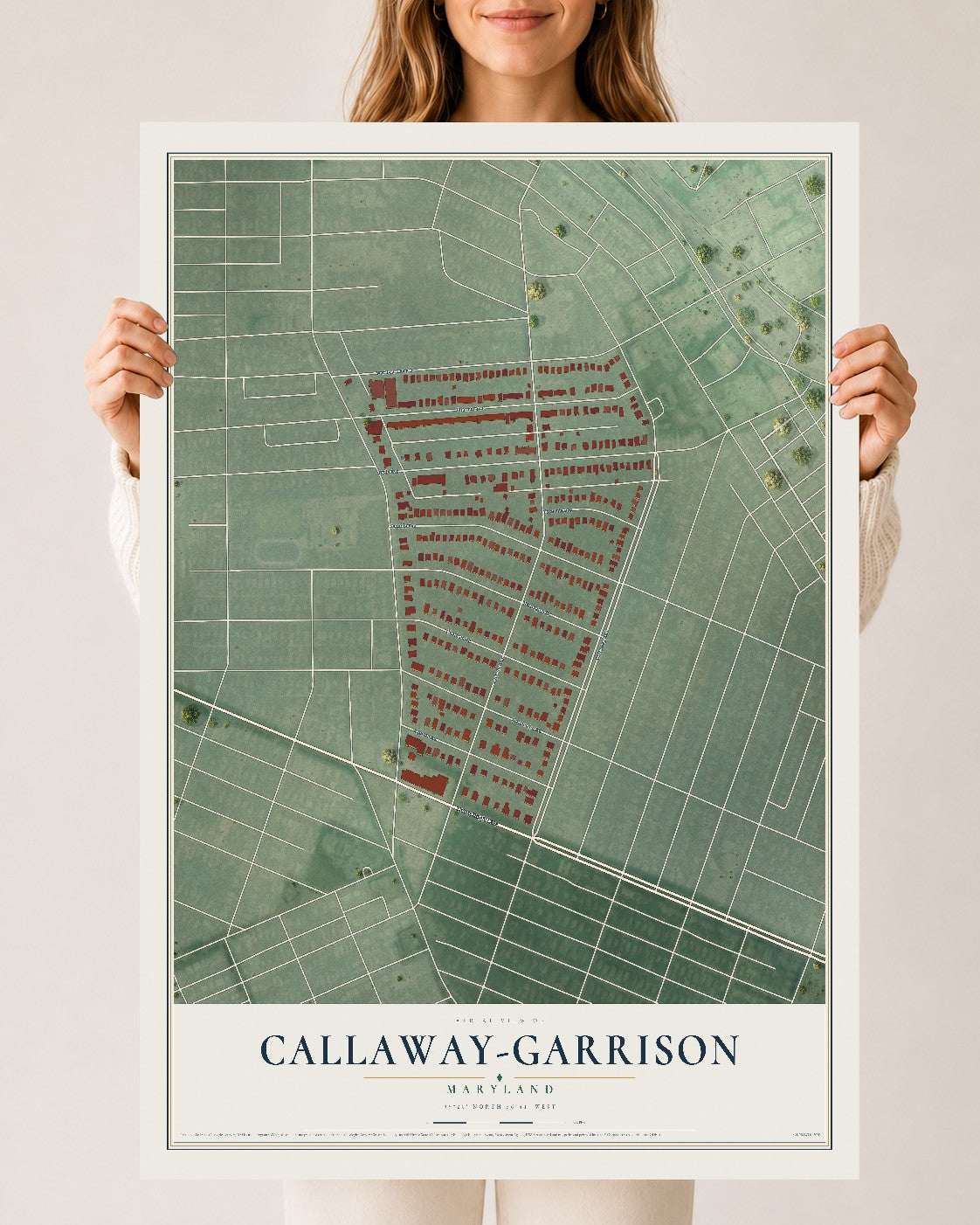 Map of Callaway-Garrison, Maryland, 24 x 36 inch unframed archival matte print