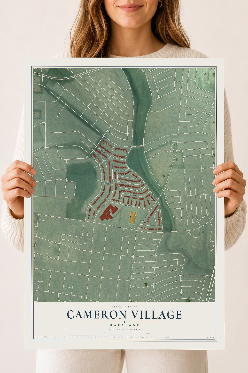 Map of Cameron Village, Maryland, 18 x 24 inch unframed archival matte print