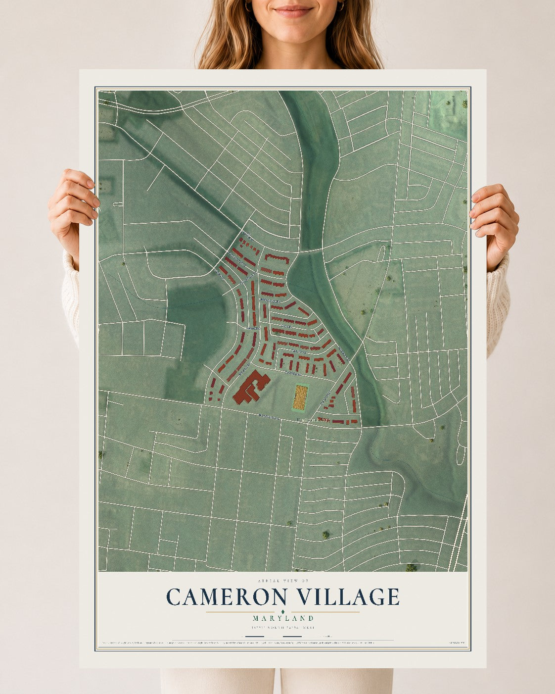 Map of Cameron Village, Maryland, 24 x 36 inch unframed archival matte print