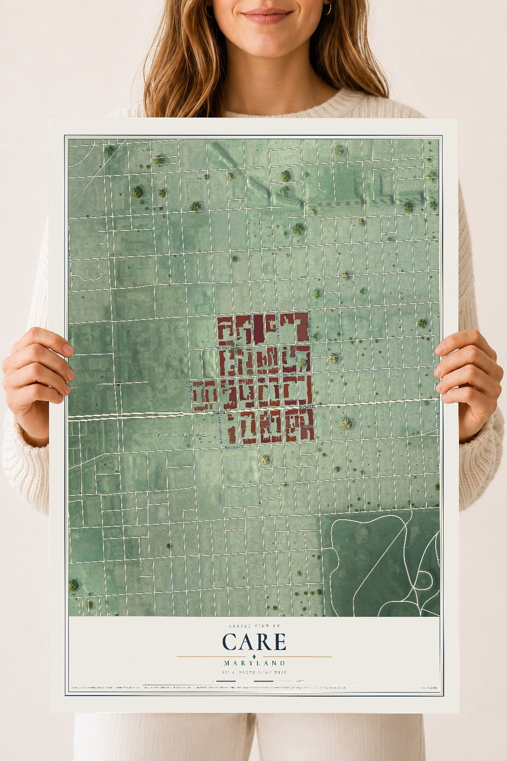 Map of CARE, Maryland, 18 x 24 inch unframed archival matte print