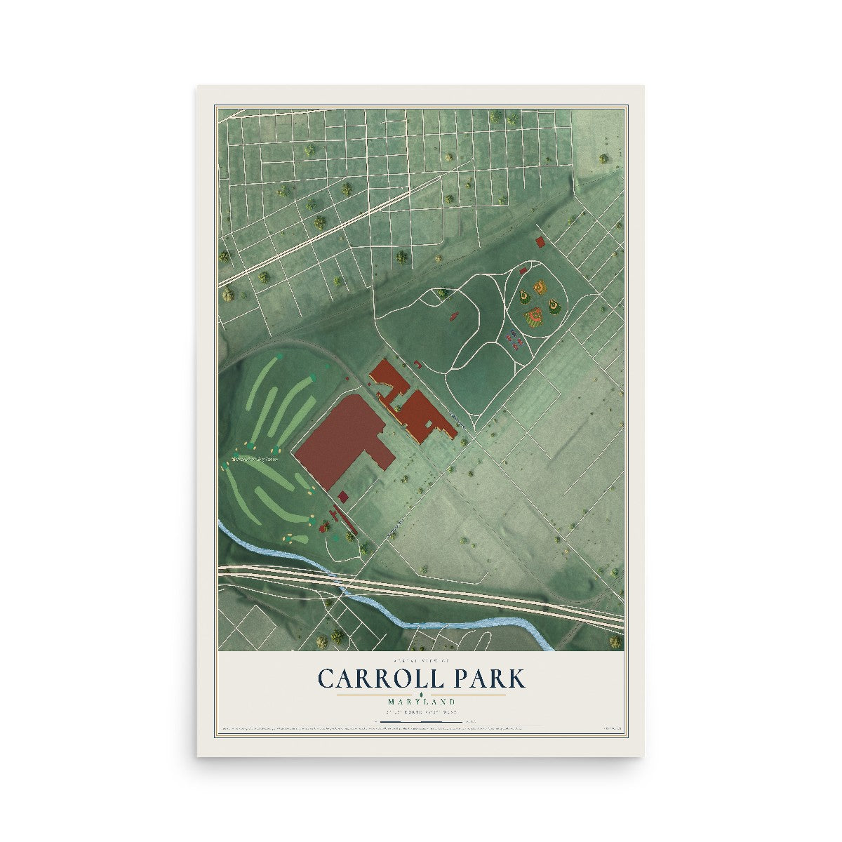 Map of Carroll Park, Maryland, 12 x 18 inch unframed archival matte print