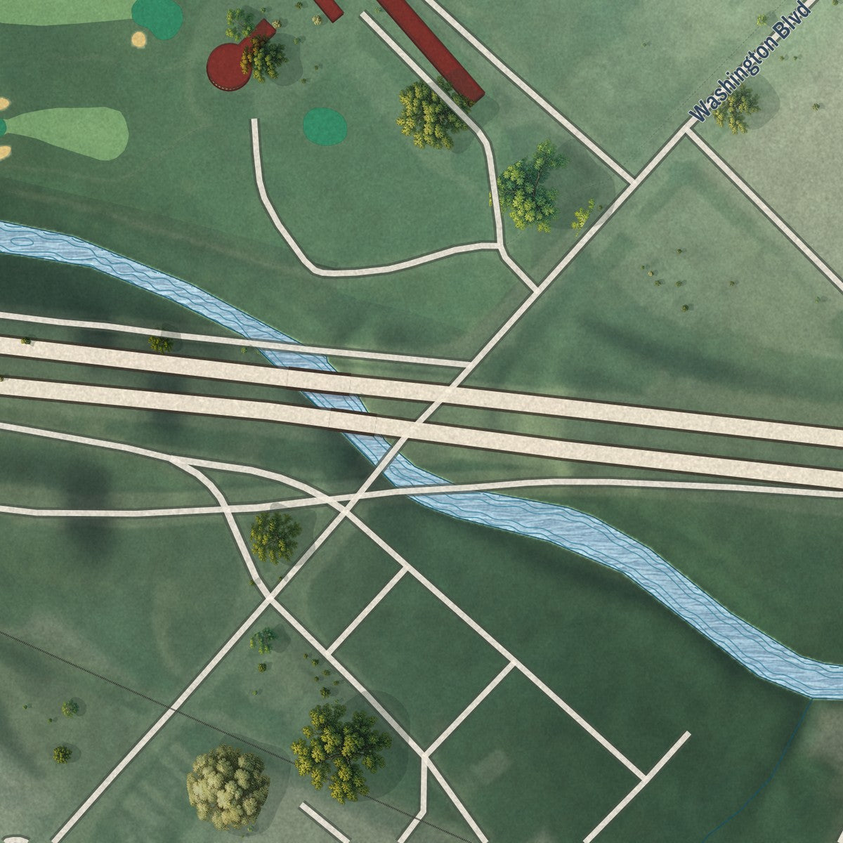 Second close-up of the map of Carroll Park, Maryland print showing more streets and buildings