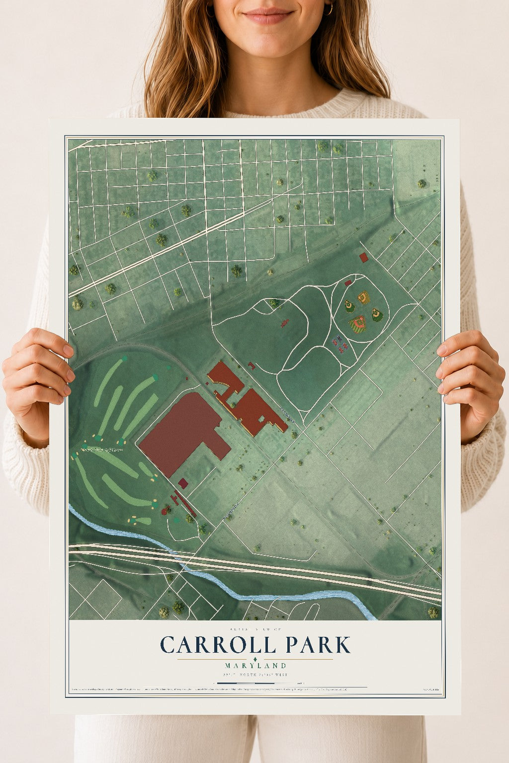Map of Carroll Park, Maryland, 18 x 24 inch unframed archival matte print