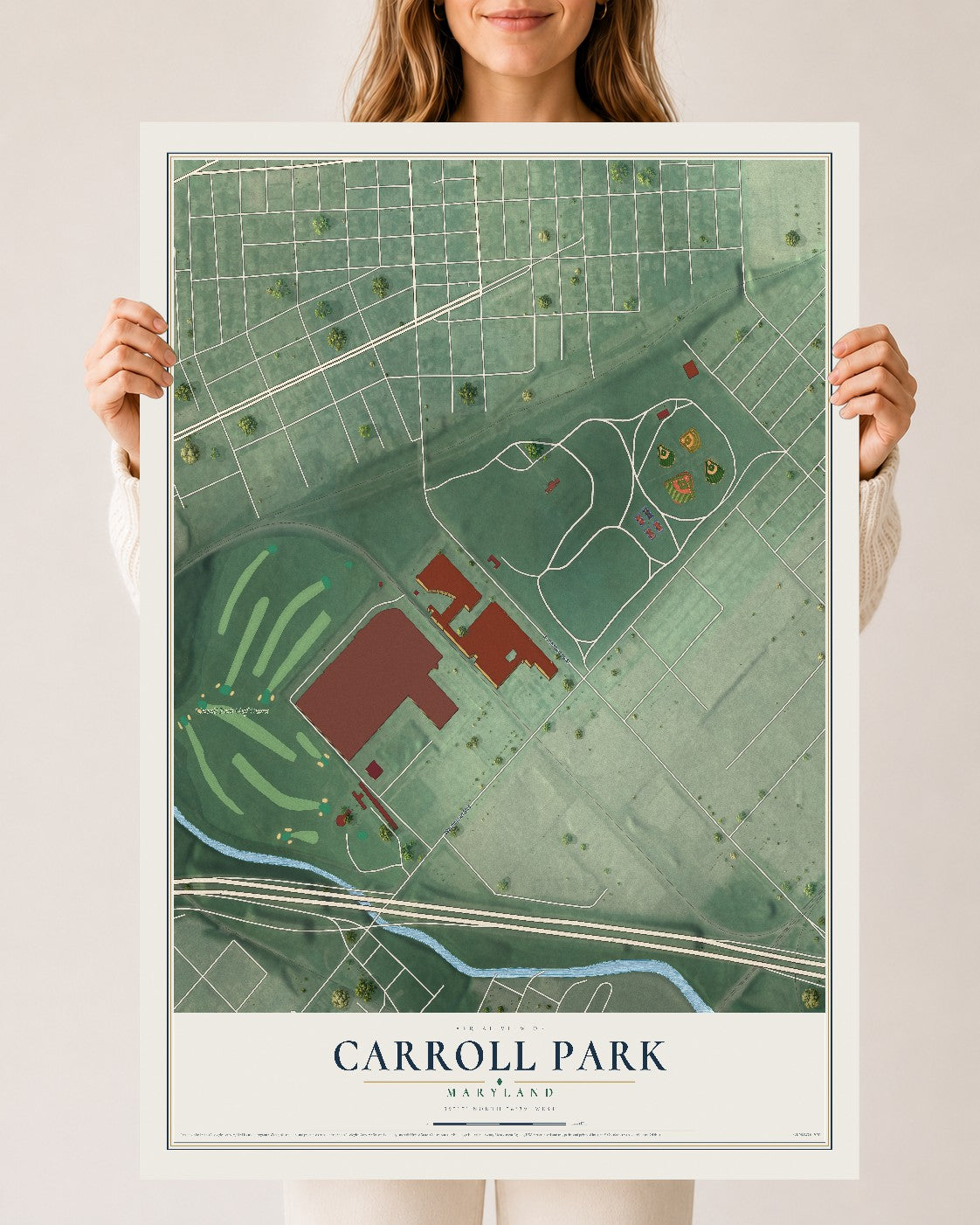 Map of Carroll Park, Maryland, 24 x 36 inch unframed archival matte print