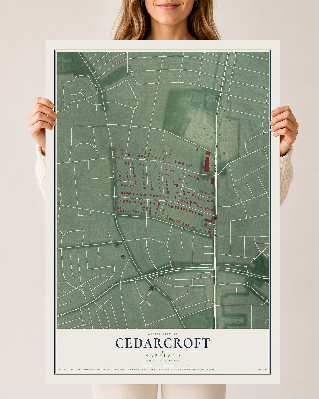 Map of Cedarcroft, Maryland, 24 x 36 inch unframed archival matte print