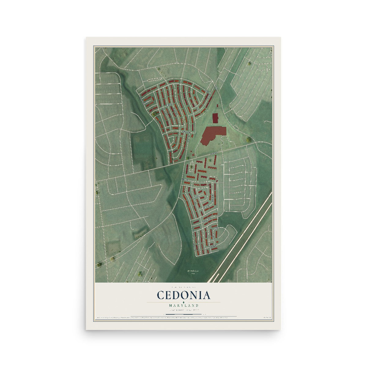 Map of Cedonia, Maryland, 12 x 18 inch unframed archival matte print