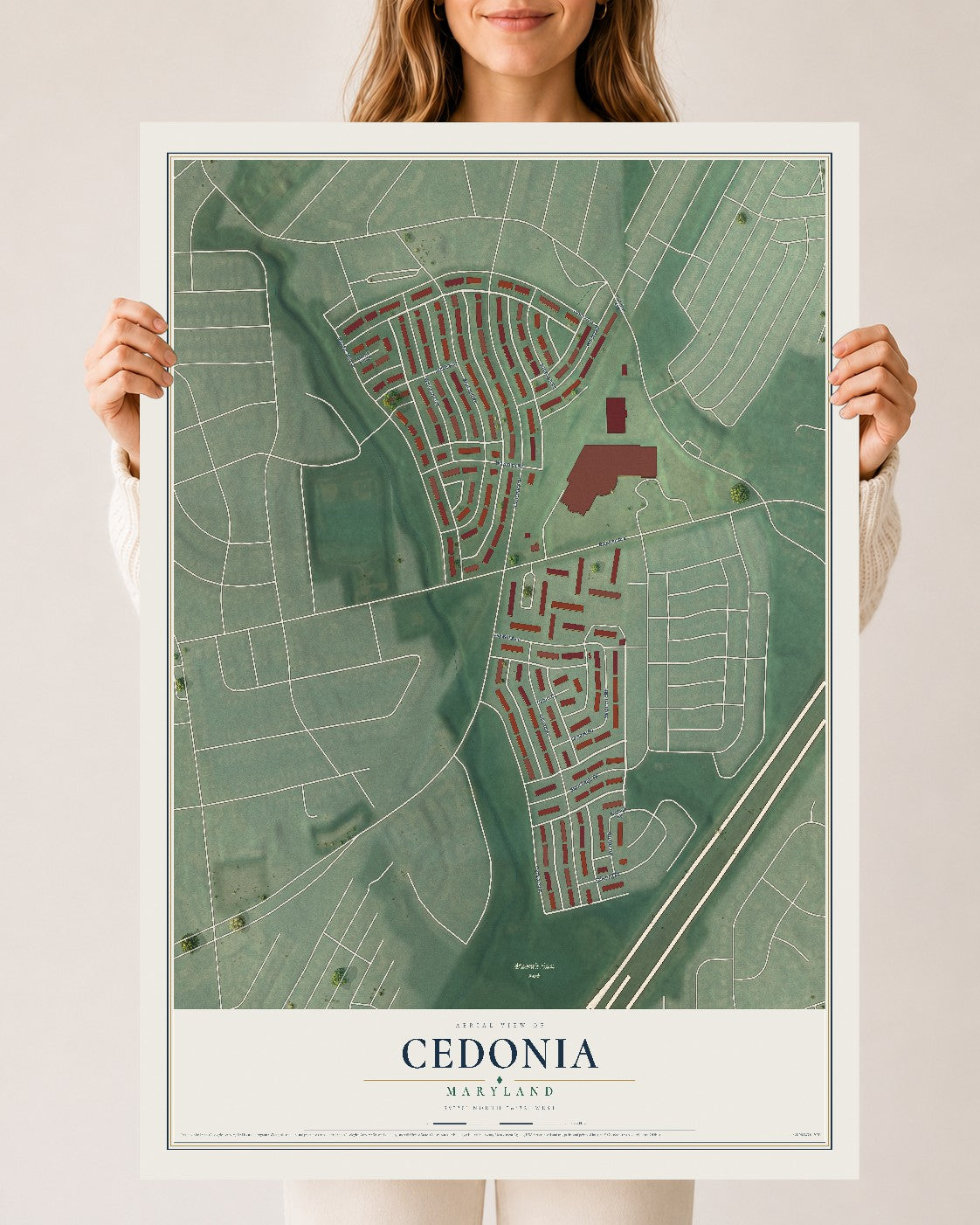 Map of Cedonia, Maryland, 24 x 36 inch unframed archival matte print