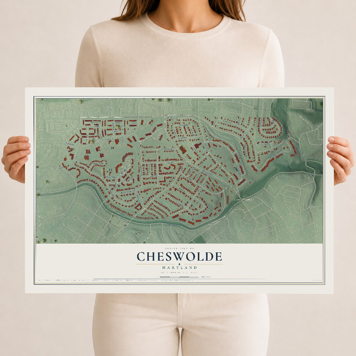 Map of Cheswolde, Maryland, 12 x 18 inch unframed archival matte print