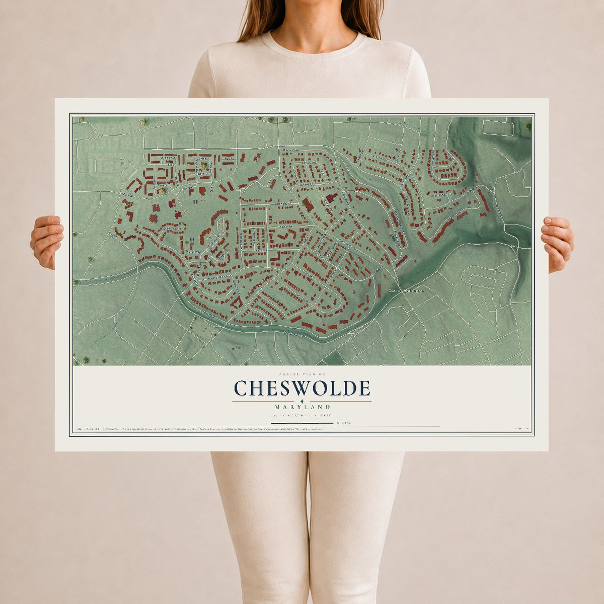 Map of Cheswolde, Maryland, 24 x 36 inch unframed archival matte print