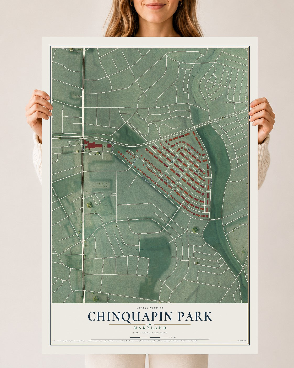 Map of Chinquapin Park, Maryland, 24 x 36 inch unframed archival matte print