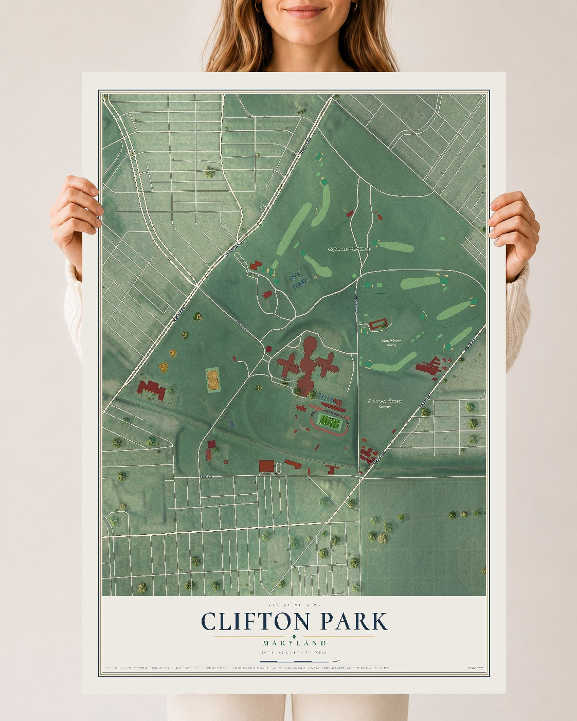 Map of Clifton Park, Maryland, 24 x 36 inch unframed archival matte print