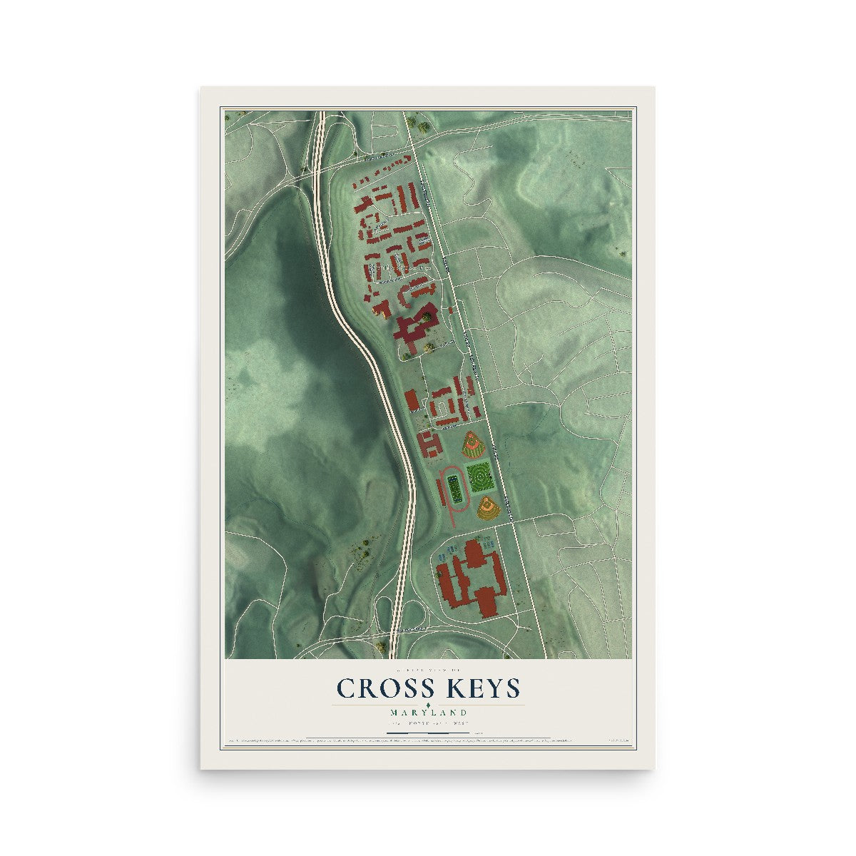 Map of Cross Keys, Maryland, 12 x 18 inch unframed archival matte print