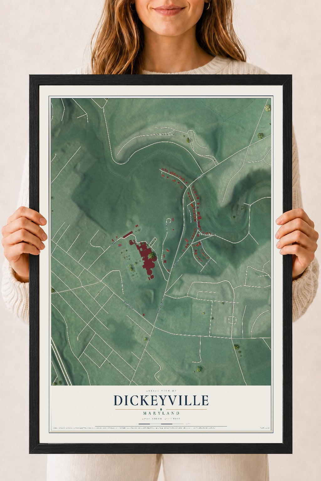 Map of Dickeyville, Maryland, 18 x 24 inch print in a black wood frame