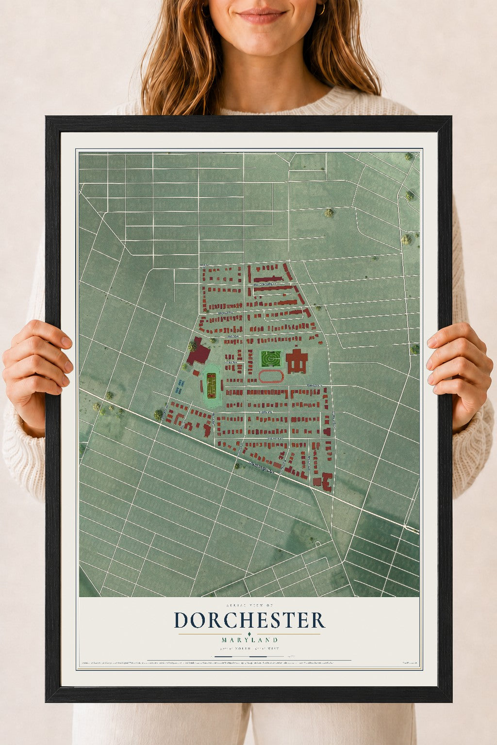 Map of Dorchester, Maryland, 18 x 24 inch print in a black wood frame