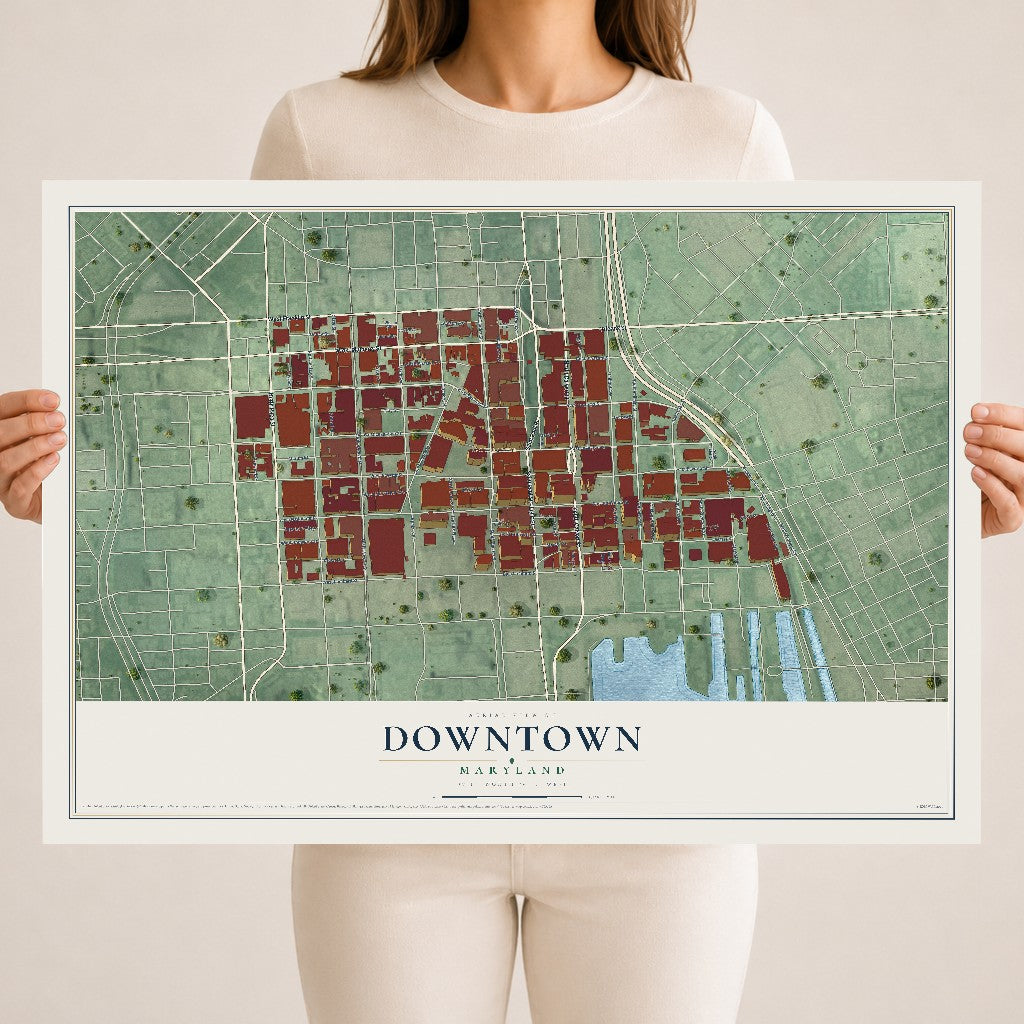 Map of Downtown, Maryland, 18 x 24 inch unframed archival matte print