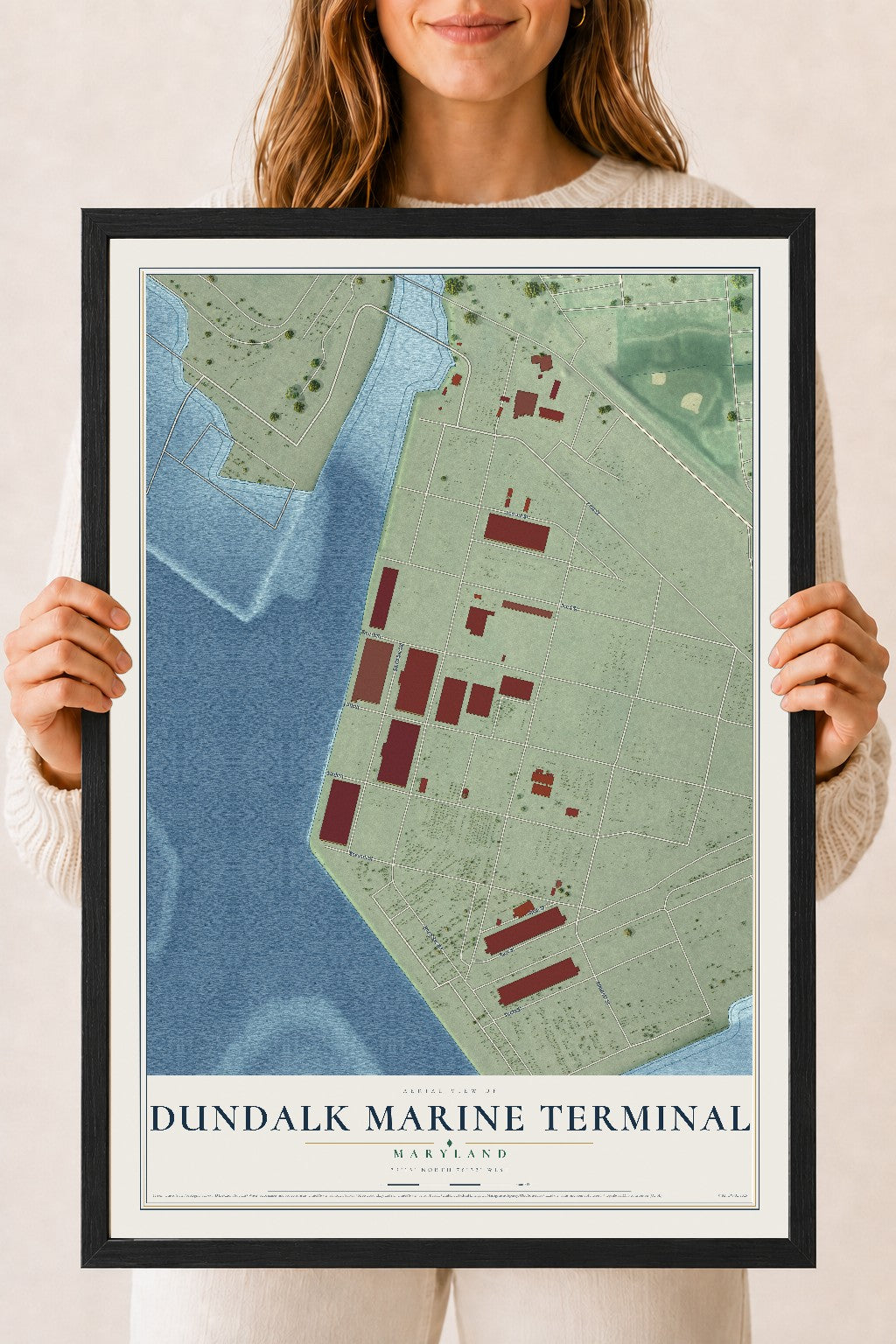 Map of Dundalk Marine Terminal, Maryland, 18 x 24 inch print in a black wood frame
