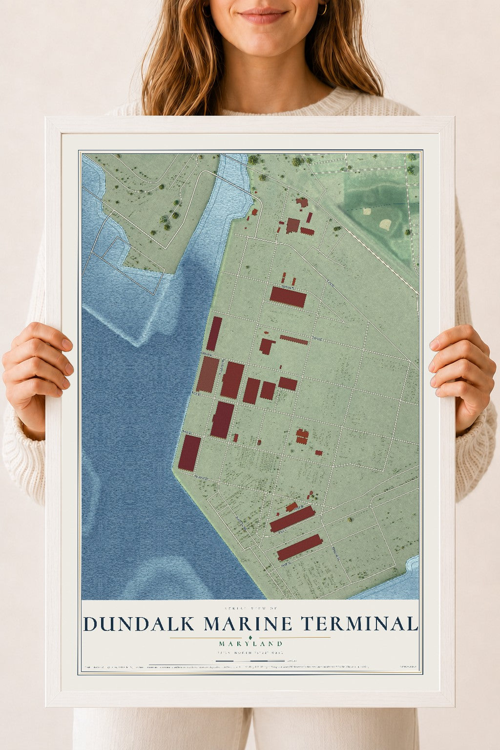 Map of Dundalk Marine Terminal, Maryland, 18 x 24 inch print in a white wood frame