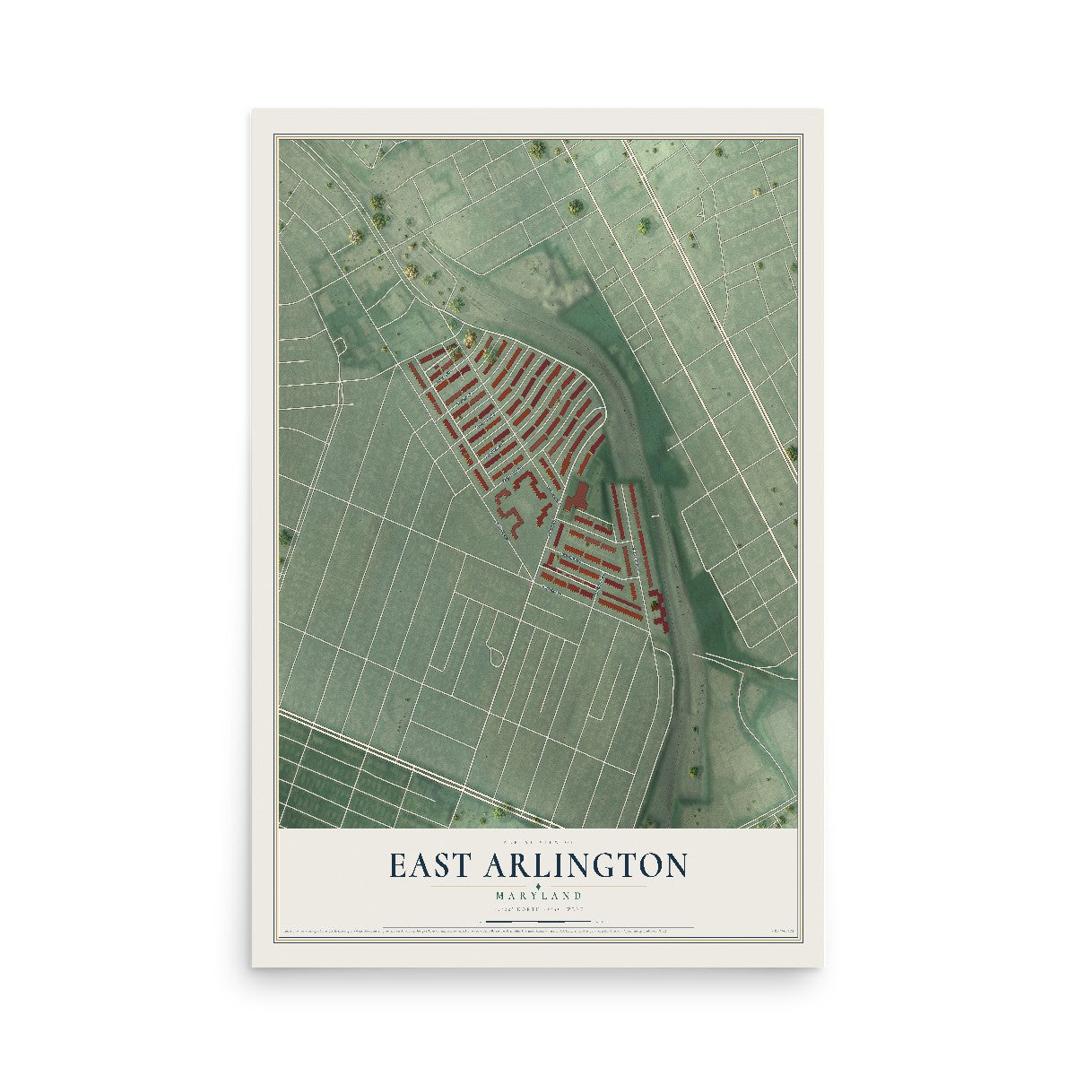 Map of East Arlington, Maryland, 12 x 18 inch unframed archival matte print