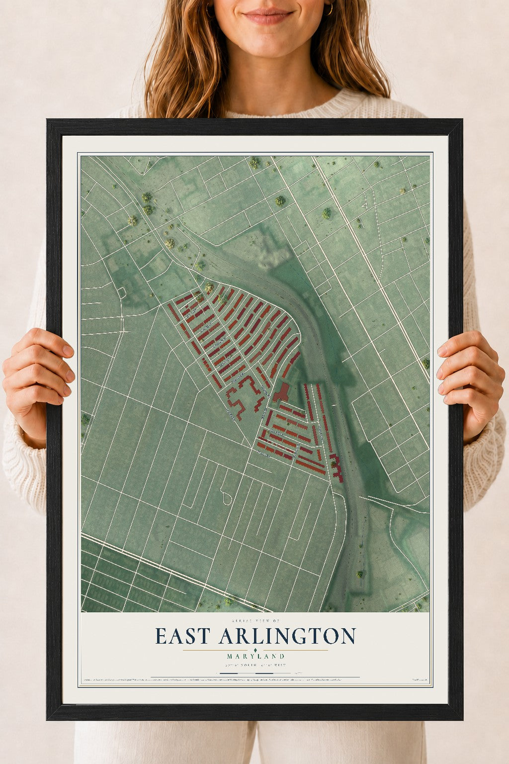 Map of East Arlington, Maryland, 18 x 24 inch print in a black wood frame
