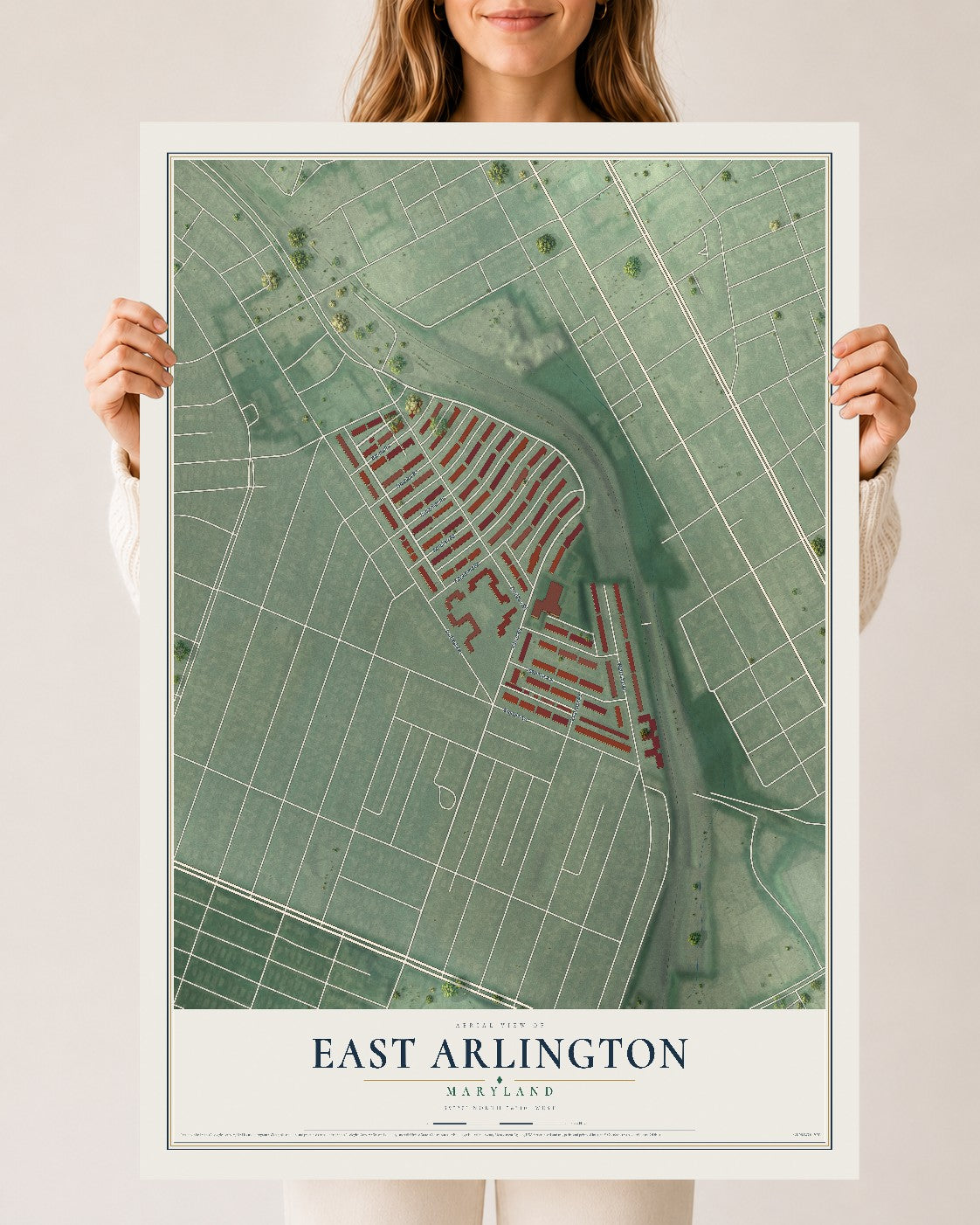 Map of East Arlington, Maryland, 24 x 36 inch unframed archival matte print
