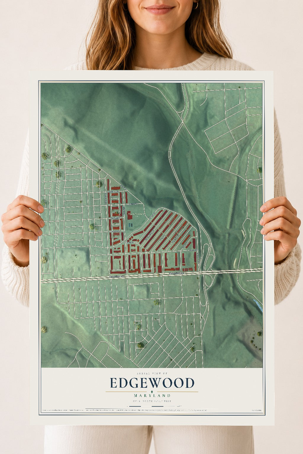 Map of Edgewood, Maryland, 18 x 24 inch unframed archival matte print