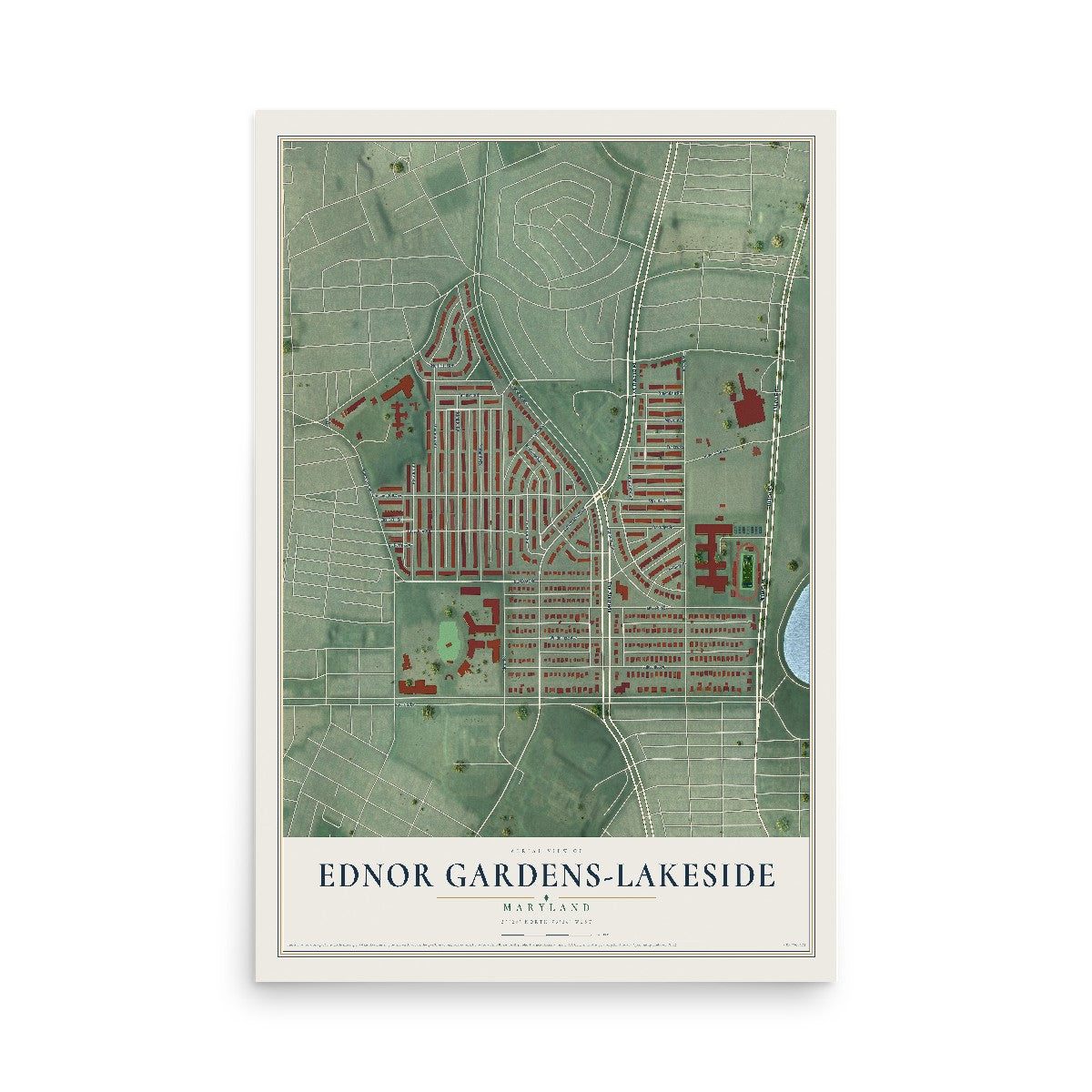 Map of Ednor Gardens-Lakeside, Maryland, 12 x 18 inch unframed archival matte print