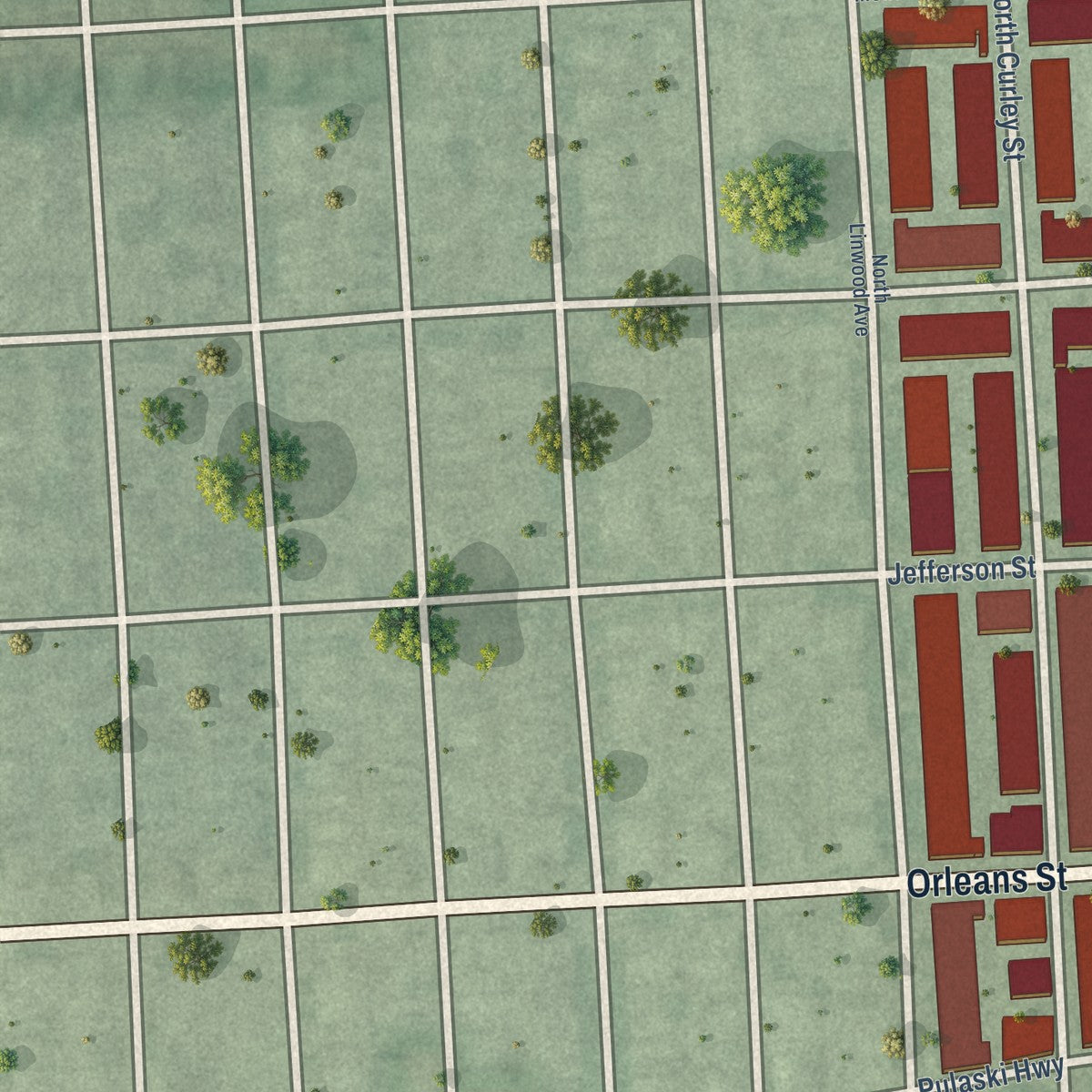 Second close-up of the map of Ellwood Park-Monument, Maryland print showing more streets and buildings