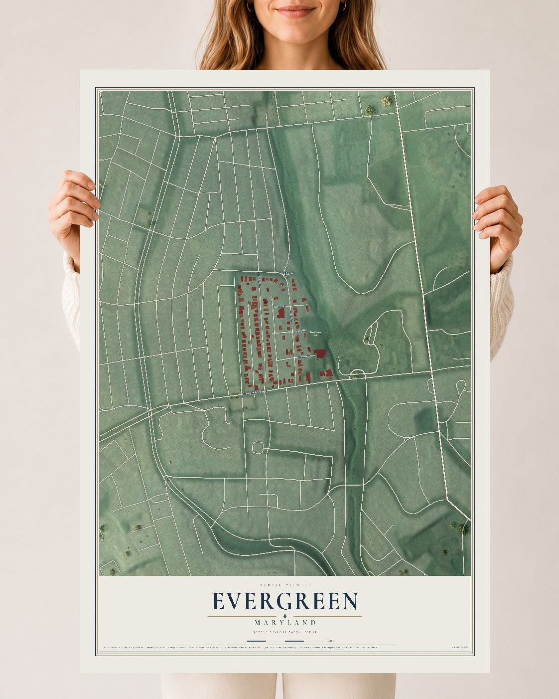 Map of Evergreen, Maryland, 24 x 36 inch unframed archival matte print